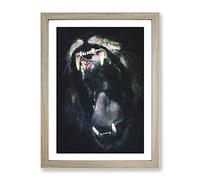 Roaring Lion Painting Modern Framed Print | A3 Oak Framed Wall Art | Ready to Hang | Modern Animal Picture | Living Room Bedroom Lounge Office