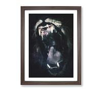 Roaring Lion Painting Modern Framed Print | A3 Walnut Framed Wall Art | Ready to Hang | Modern Animal Picture | Living Room Bedroom Lounge Office