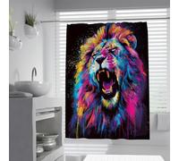 Roaring Lion Pattern Shower Curtain Watercolor Animal Graffiti Shower Curtains for Bathroom Extra Long Cloth Fabric Set with Hooks 180 x 200 cm