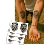 Roaring Lion Temporary Tattoos - Matching Pair of Lion Head Designs for Men - 4x Sets - 2.5x2” - Realistic King of the Jungle Arm Tattoos
