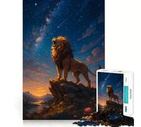 Roaring Lion Under Starry Night Sky Jigsaw Puzzles 1000 Pieces for Adults Boost Memory Peaceful Fun Premium Cut Memorable Gift (38x52cm)