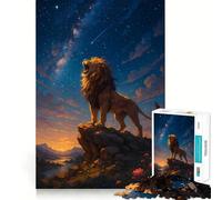 Roaring Lion Under Starry Night Sky Jigsaw Puzzles for Adults1000 Pieces Mind Skill Toy Quiet Hobby Design Assembly (50x75cm)