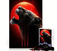 Roaring Lion with Red Moon Jigsaw Puzzles 1000 Pieces for Teenagers Logic Game Warm Time Precise Cut Art Collection Piece (50x75cm)
