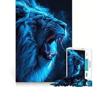 Roaring Neon Blue Lion 1000 Pieces Jigsaws Adults Puzzles Think Smart Toy Home Activity Smooth Cut Xmas Surprise (50x75cm)