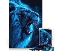 Roaring Neon Blue Lion 1000 Pieces Jigsaws Adults Puzzles Think Smart Toy Home Activity Smooth Cut Xmas Surprise (50x75cm)