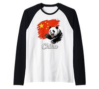 Roaring Panda China Flag National Pride Raglan Baseball Tee