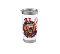 Roaring Patriotic Lion with Uncle Sam Hat July 4th Stainless Steel Insulated Tumbler