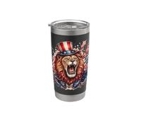 Roaring Patriotic Lion with Uncle Sam Hat July 4th Stainless Steel Insulated Tumbler