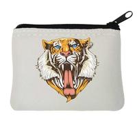 Roaring Siberian Tiger Art Neoprene Coin Purse Pouch 10x11cm White