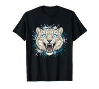 Roaring Snow Leopard Blue Eyes Wild Power T-Shirt