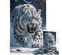 Roaring Snow Leopard in Winter Hard Jigsaw Puzzle for Adults 1000 Pieces Intellect Toy Cozy Time Quality Cut (38x52cm)