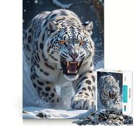 Roaring Snow Leopard in Winter Hard Jigsaw Puzzle for Adults 1000 Pieces Intellect Toy Cozy Time Quality Cut (38x52cm)