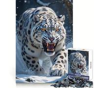 Roaring Snow Leopard in Winter Jigsaw Puzzles for Adults1000 Piece Mind Game Toy Anxiety Relief Neat Cut Art Collectible (50x75cm)