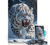 Roaring Snow Leopard in Winter Jigsaw Puzzles for Adults1000 Piece Mind Game Toy Anxiety Relief Neat Cut Art Collectible (50x75cm)