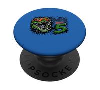 Roaring T-Rex Dinosaur Turning Five Years Old 5th Birthday PopSockets Adhesive PopGrip