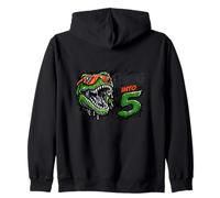 Roaring T-Rex Dinosaur Turning Five Years Old 5th Birthday Zip Hoodie