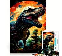 Roaring T-Rex in Colorful Jungle Jigsaw Puzzle for Teenagers 1000 Pieces Boost Recall Tension Relief Tight Edge Fine Art Piece (38x26cm)