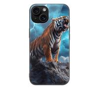 Roaring Tiger And Thunder Cell Phone Case Compatible with iPhone 15/15 Plus/15 Pro/15 Pro Max Glass Back Protective Shell