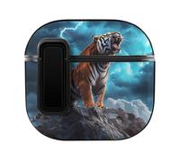 Roaring Tiger And Thunder Compatible with Airpods 4 Case PC Scratch-Resistant Drop-Proof Protective Cover with Secure Buckle