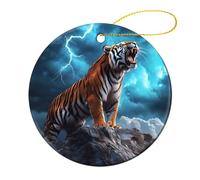 Roaring Tiger And Thunder Cute Christmas Pendants Ceramics Xmas Tree Hanging Ornaments for Home Holiday Decoration