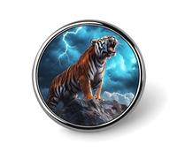 Roaring Tiger And Thunder Novelty Brooches & Pins Round Personalised Metal Lapel Badge With Butterfly Clutch Clasp