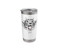 Roaring Tiger Bengal Blackwork Traditional Tattoo Flash Stainless Steel Insulated Tumbler