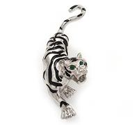 'Roaring Tiger' Brooch In Rhodium Plated Metal