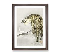 Roaring Tiger By Ohara Koson Asian Japanese Framed Print | A3 Walnut Framed Wall Art | Ready to Hang | Asian Animal Picture | Living Room Bedroom Lounge Office
