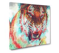 Roaring Tiger Canvas Print | Gallery Wrapped 30mm Frame Wall Art | 14x14 inches | Ready to Hang | Abstract Animals Picture | Living Room Bedroom Lounge Office