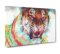 Roaring Tiger Canvas Print | Gallery Wrapped 30mm Frame Wall Art | 30x20 inches | Ready to Hang | Abstract Animals Picture | Living Room Bedroom Lounge Office