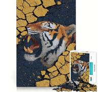 Roaring Tiger Emerging from Cracked Surface 1000 Pieces Jigsaw Puzzles for Adults Memory Gain Calm Mind Design Assembly Creative Gift (38x26cm)