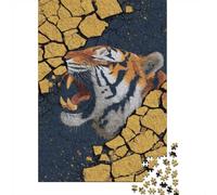 Roaring Tiger Emerging from Cracked Surface Adult Puzzle 1000 Pieces, Animal Image Jigsaw, Thoughtful Gift for Big Cat Lovers, 38x26cm/1000pcs