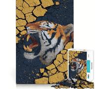 Roaring Tiger Emerging from Cracked Surface Hard Jigsaw Puzzle for Adults 1000 Pieces Recall Boost Quiet Calm Smooth Cut Classic Gift (38x52cm)
