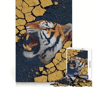 Roaring Tiger Emerging from Cracked Surface Hard Jigsaw Puzzle for Adults 1000 Pieces Recall Boost Quiet Calm Smooth Cut Classic Gift (38x52cm)