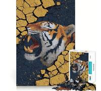 Roaring Tiger Emerging from Cracked Surface Jigsaw Puzzles 1000 Pieces for Adults Boost Memory Peaceful Fun Premium Cut Memorable Gift (50x75cm)