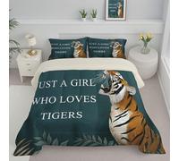 Roaring Tiger Heart Duvet, Coverless Duvet Super King 7.5 Tog, Reversible Alphabet Animals Comeforter Set for All Season, Soft Lightweight Machine Washable Blue-Green Quilt 264x230cm