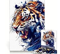 Roaring Tiger Illustration Jigsaw Puzzle 1000 Piece for Adults Intellect Toy Soothing Fun Precise Cut (38x52cm)