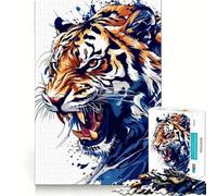 Roaring Tiger Illustration Jigsaw Puzzle 1000 Piece for Adults Intellect Toy Soothing Fun Precise Cut (38x52cm)