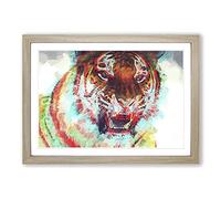 Roaring Tiger in Abstract Framed Print | A2 Oak Framed Wall Art | Ready to Hang | Abstract Animal Picture | Living Room Bedroom Lounge Office