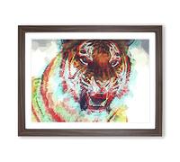 Roaring Tiger In Abstract Modern Art Framed Print | A2 Walnut Framed Wall Art | Ready to Hang | Abstract Animal Picture | Living Room Bedroom Lounge Office
