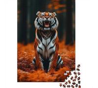 Roaring Tiger in Autumn Forest Jigsaw Puzzle for Adults, 1000 Pieces Animal Puzzle, Quiet Weekend Activity, 38x26cm/1000pcs