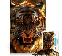 Roaring Tiger in Fiery Environment Jigsaw Puzzles 1000 Pieces for Adults Strengthen Recall Calm Mind Quality Edge Warm Surprise (38x26cm)