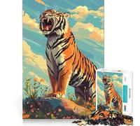 Roaring Tiger in Floral Landscape 1000 Pieces Jigsaw Puzzles for Adults Memory Gain Calm Mind Design Assembly Creative Gift (38x52cm)
