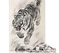 Roaring Tiger Ink Drawing Puzzle Family Fun Paper Rectangular Jigsaw Puzzle for Boy Or Girl Children's Day Gifts 1000pcs (26x38cm)