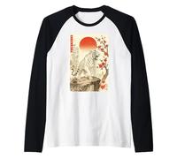 Roaring Tiger Japanese Sumi-e Cherry Blossom Landscape Edo Raglan Baseball Tee