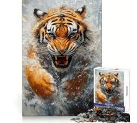Roaring Tiger Painting 1000 Pieces Jigsaw Puzzles for Adults Fine Logic Toy Leisure Time Neat Edge Art Collectible (38x26cm)