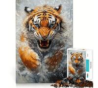 Roaring Tiger Painting 1000 Pieces Jigsaws Adults Puzzles Think Smart Toy Home Activity Smooth Cut Xmas Surprise (50x75cm)