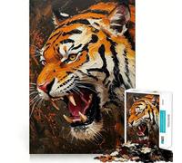 Roaring Tiger Painting 1000 Pieces Jigsaws Adults Puzzles Think Smart Toy Home Activity Smooth Cut Xmas Surprise (50x75cm)