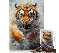 Roaring Tiger Painting 1000 Pieces Jigsaws Adults Puzzles Think Smart Toy Home Activity Smooth Cut Xmas Surprise (50x75cm)