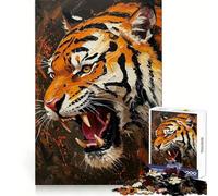 Roaring Tiger Painting 1000 Pieces Jigsaws Adults Puzzles Think Smart Toy Home Activity Smooth Cut Xmas Surprise (50x75cm)